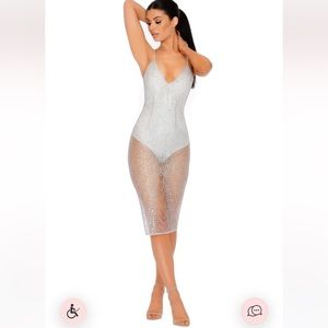 NWT Oh Polly Silver Dress w/ Holographic Glitter Design (2)